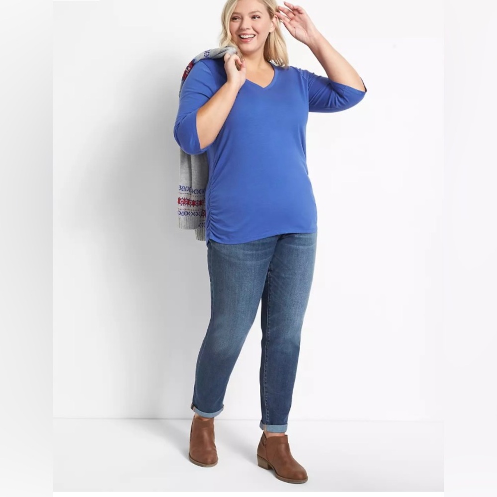 Lane Bryant Royal Blue V-Neck Blouse Ruched sides 18/20 .... 3/$15